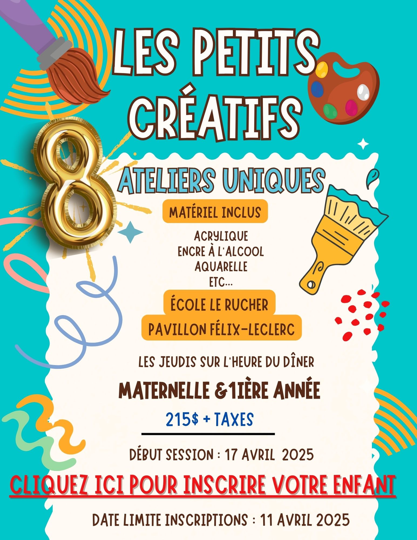LES PETITS CRÉATIFS-École LE RUCHER |PRINTEMPS 2025 | JEUDIS MIDIS-Maternelle et 1e année