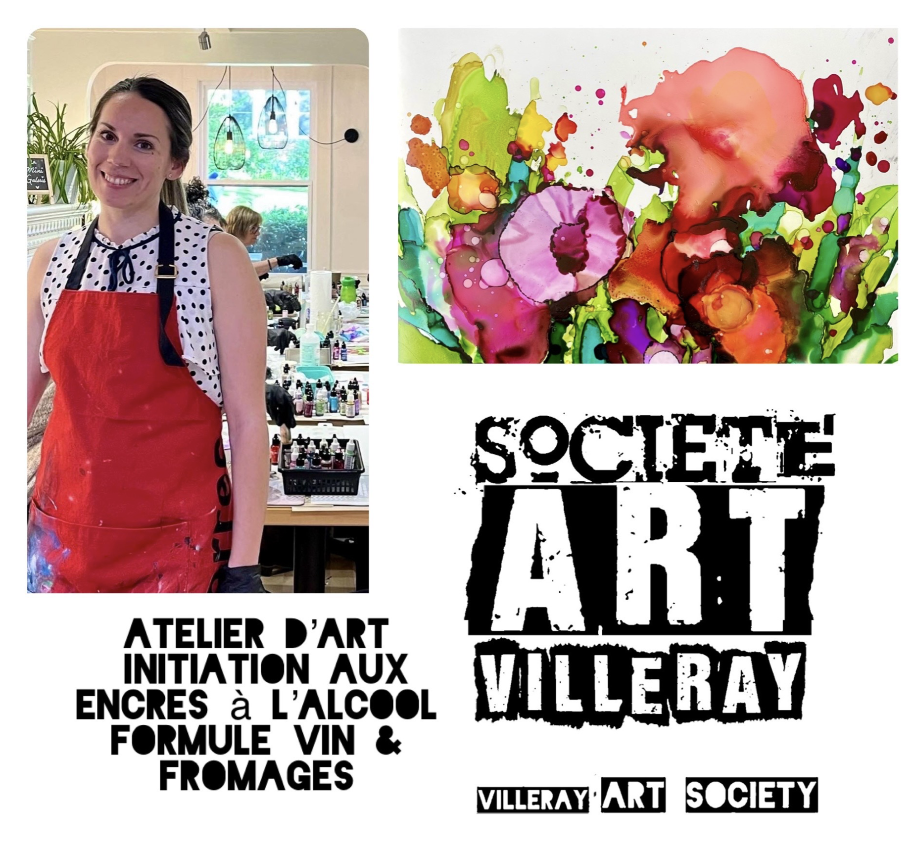 ART SOCIETY VILLERAY | VIN & FROMAGES | Atelier Initiation aux encres à l'alcool - 08 novembre 2024 de de 18h30 à 21h30