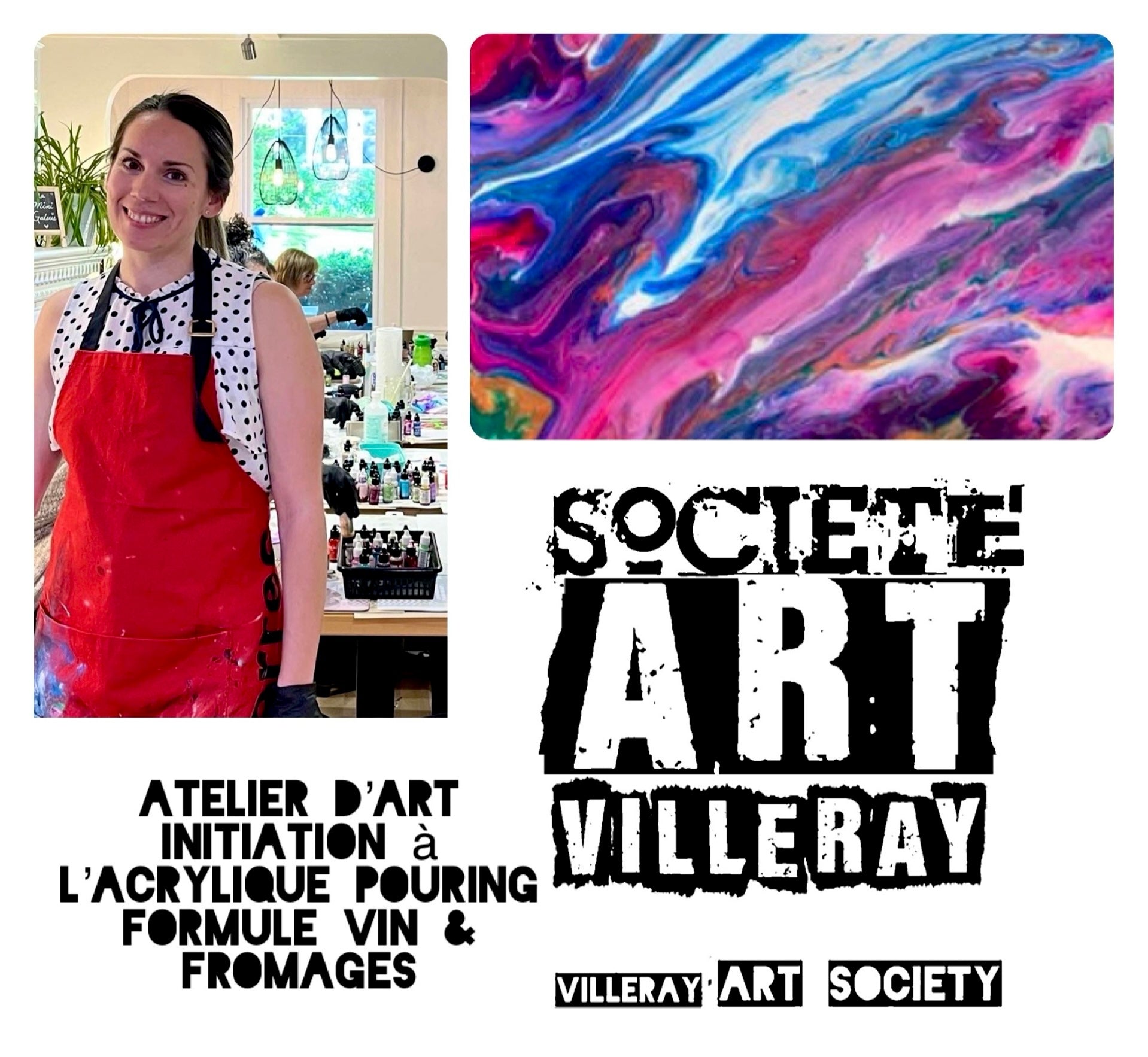 ART SOCIETY VILLERAY | VIN ET FROMAGES | Atelier Initiation à l'acrylique Pouring - 13 décembre 2024 de 18h30 à 21h00