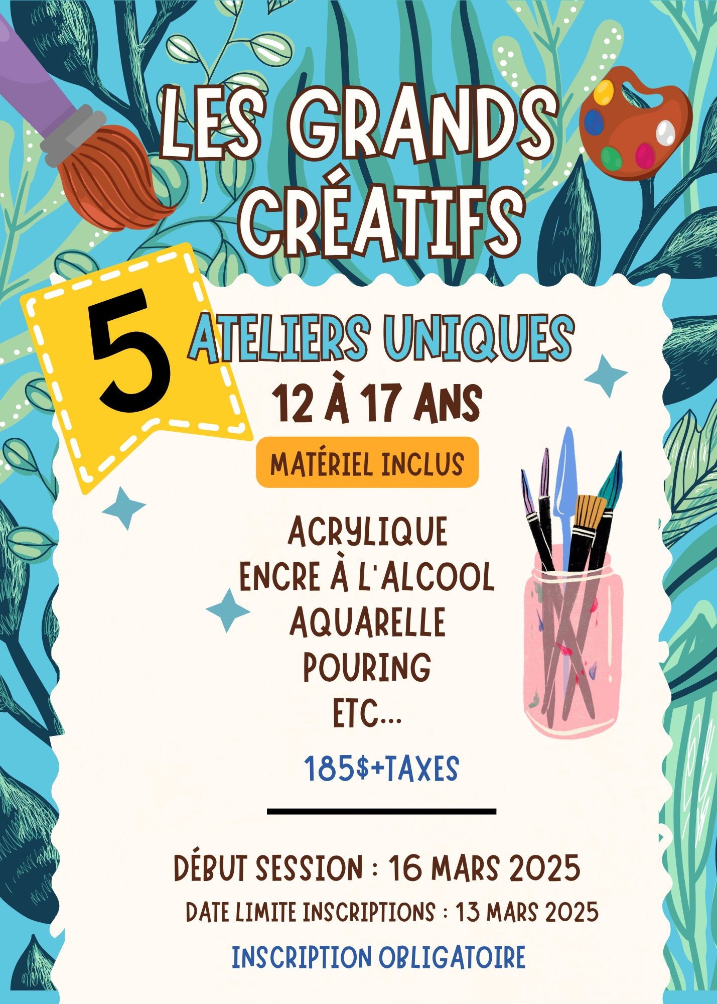 Les grands créatifs (Atelier Art Intuitif)- 12 à 17ans Mars 2025-Dimanche 10h30 à 12h