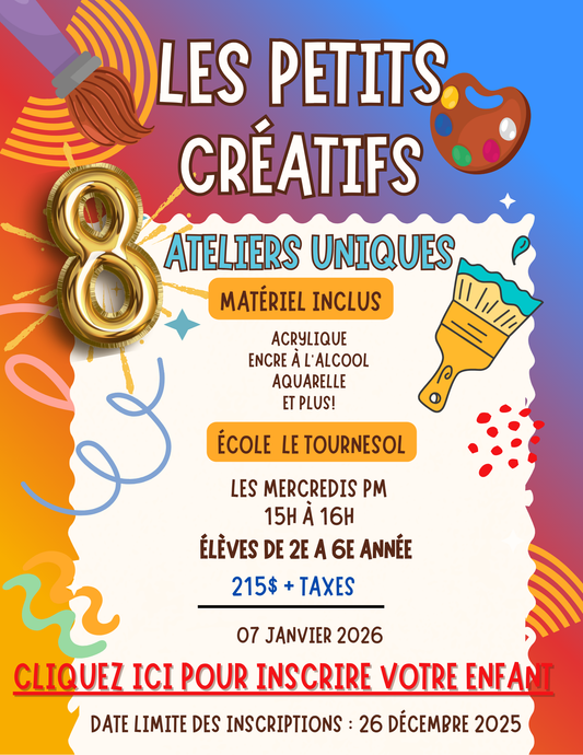 ÉCOLE LE TOURNESOL | Hiver 2026 | MERCREDIS PM- 2e à 6e année