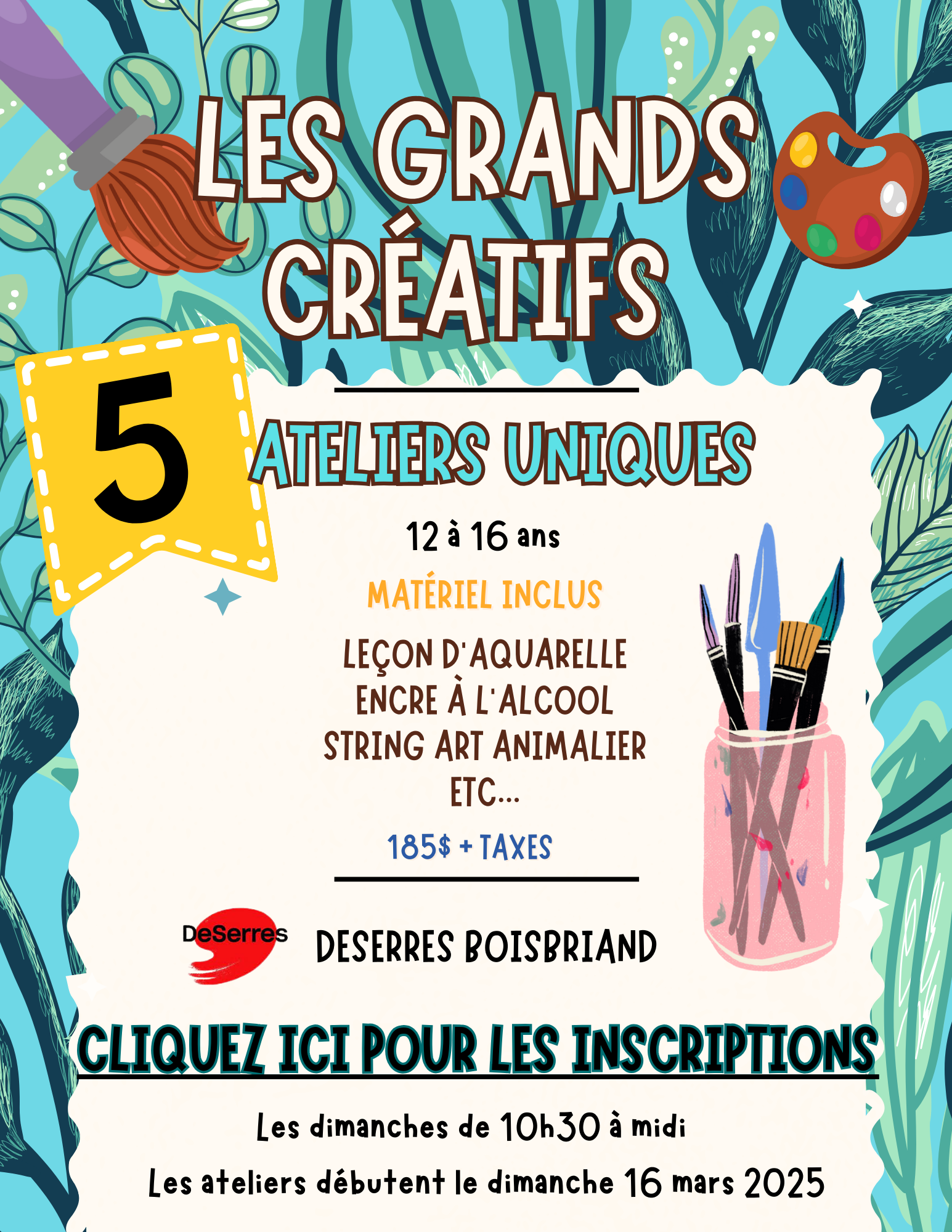 Les grands créatifs Deserres- 12 à 16 ans Mars 2025-Dimanche 10h30 à 12h