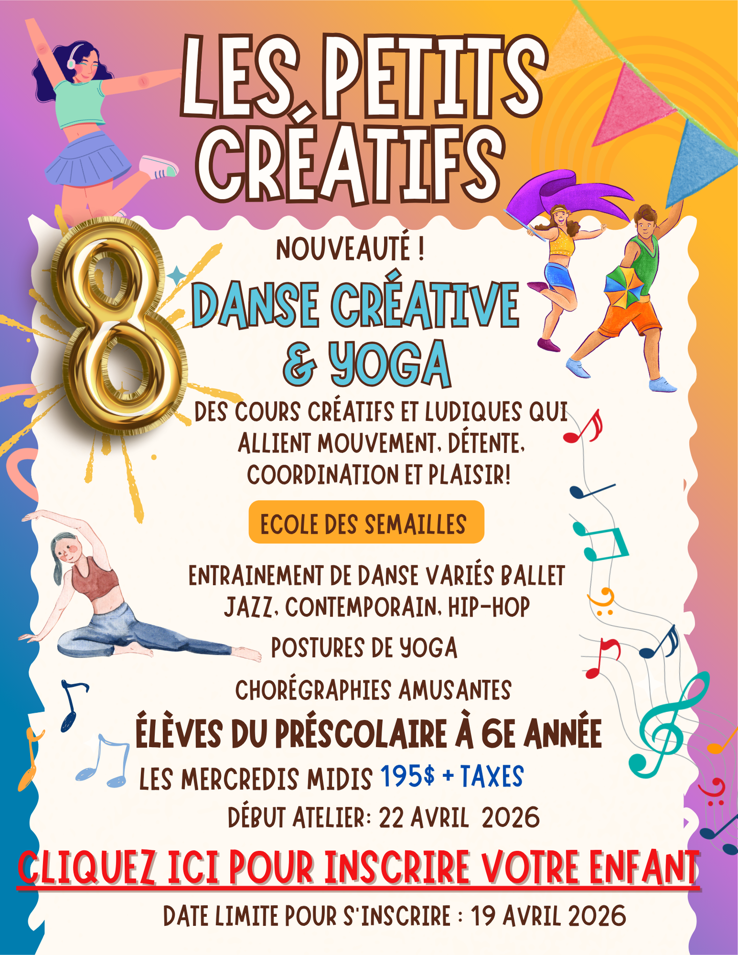 DANSE & YOGA- ÉCOLE DES SEMAILLES |Printemps 2026 |  Préscolaire à 6e année