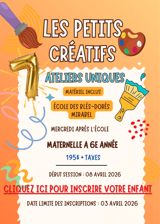 ÉCOLE DES BLÉS DORÉS | Printemps 2026 | MERCREDI PM- Préscolaire à 6e année