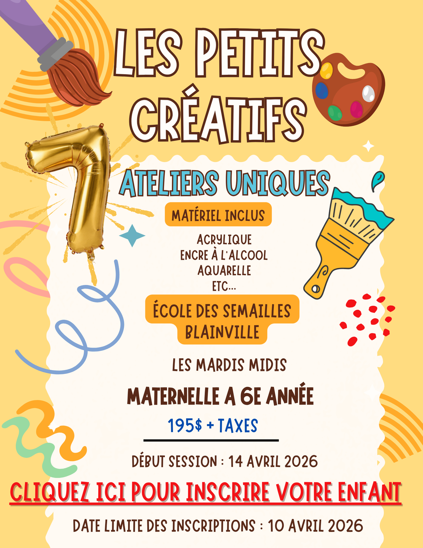 ÉCOLE DES SEMAILLES | Printemps2026 | MARDI midi- préscolaire à 6e année